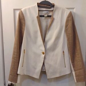 Calvin Klein blazer ivory and tan with gold hardware w size 12